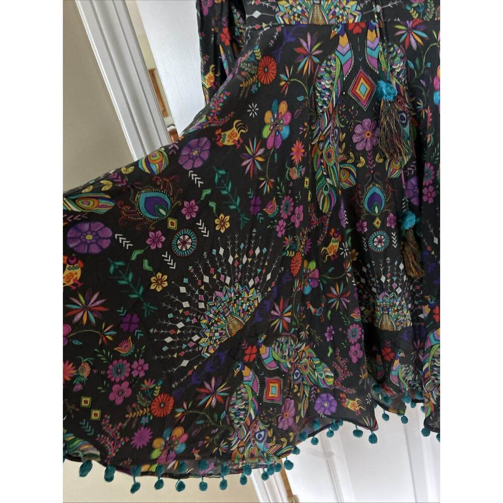 Matthew Williamson Silk Dress laceup with tassel hem bell long slv bright New 4 - Picture 5 of 16